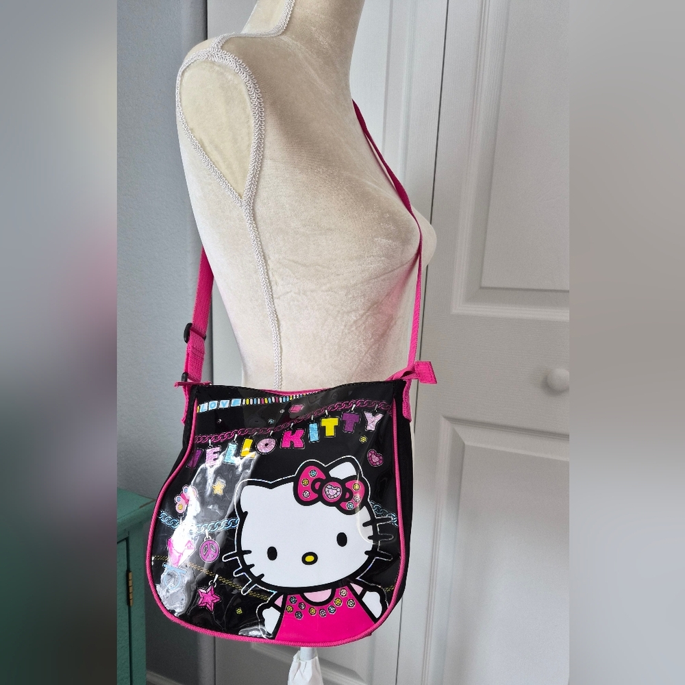 Hello Kitty Sanrio Crossbody Messenger Bag Black Pink Kawaii Y2K